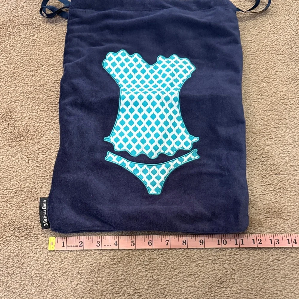 Navy Blue Drawstring Laundry/Garment Bag with Teal Swimsuit Design